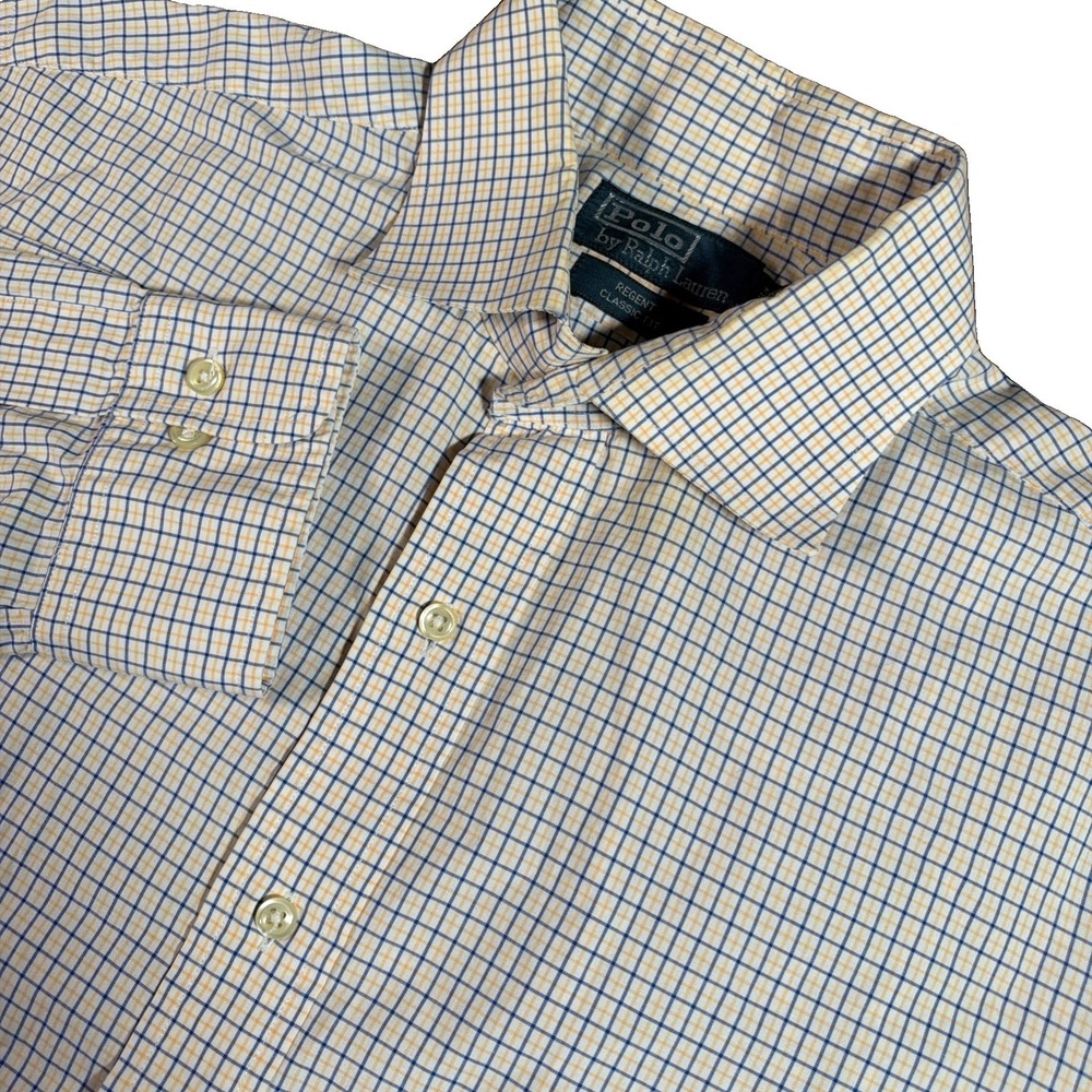 Polo Ralph Lauren Dress Shirt Men's 16.5 34/35 Yellow Blue Regent Classic Fit